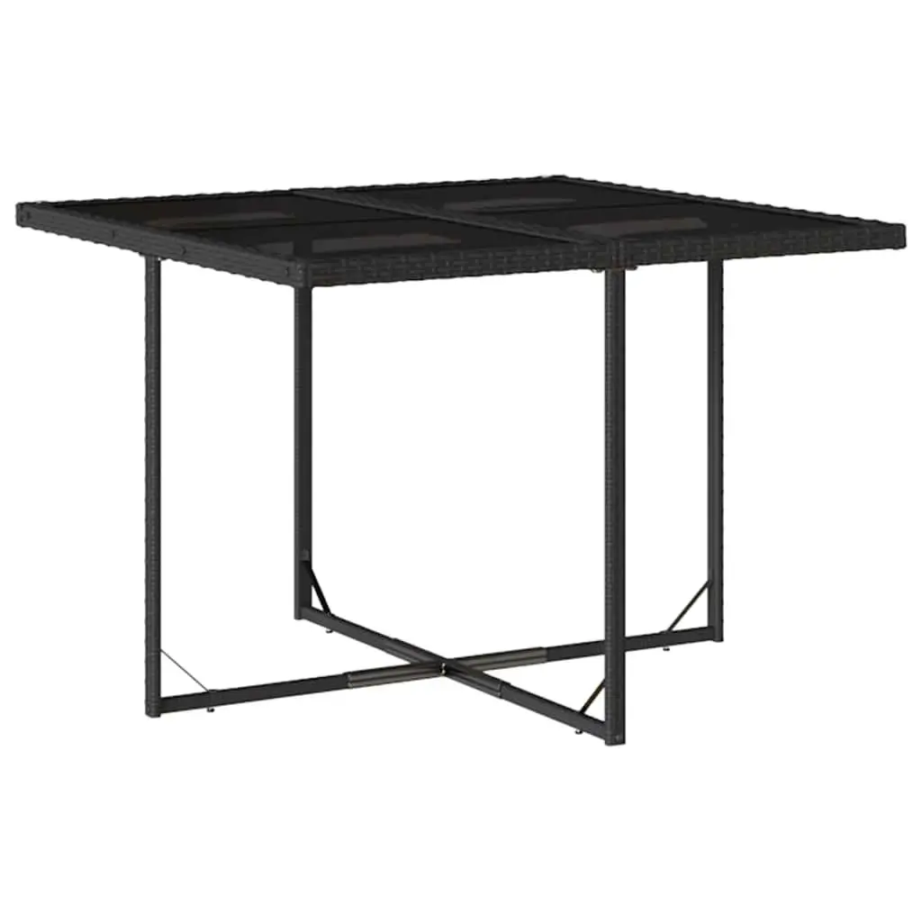 5 Piece Outdoor Garden Dining Set Patio Use Black Poly Rattan Chairs Tempered Glass Table