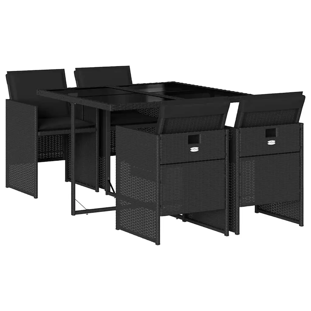 Garden Dining Set Outdoor Furniture 5 Piece Black Poly Rattan Patio Table Chairs