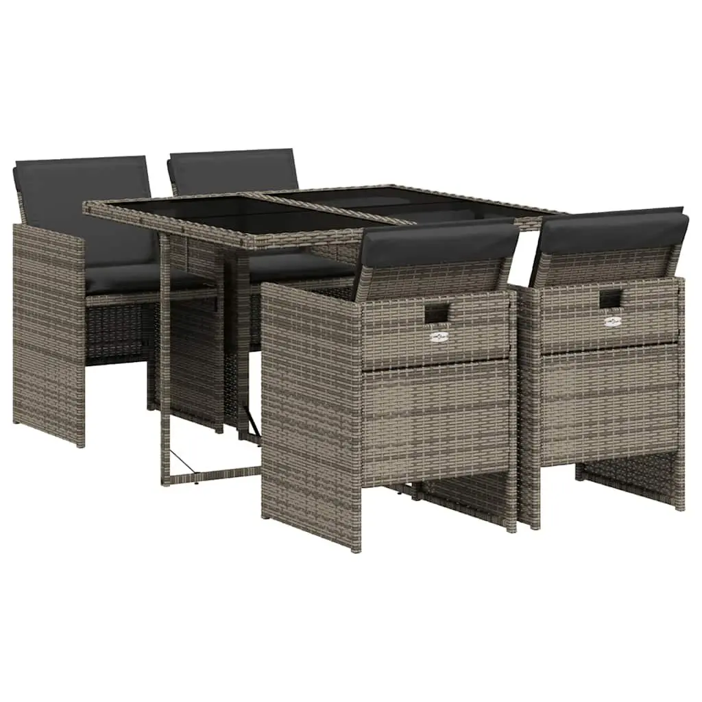 Garden Dining Set 5 Piece Outdoor Patio Furniture Grey Poly Rattan Chairs Table