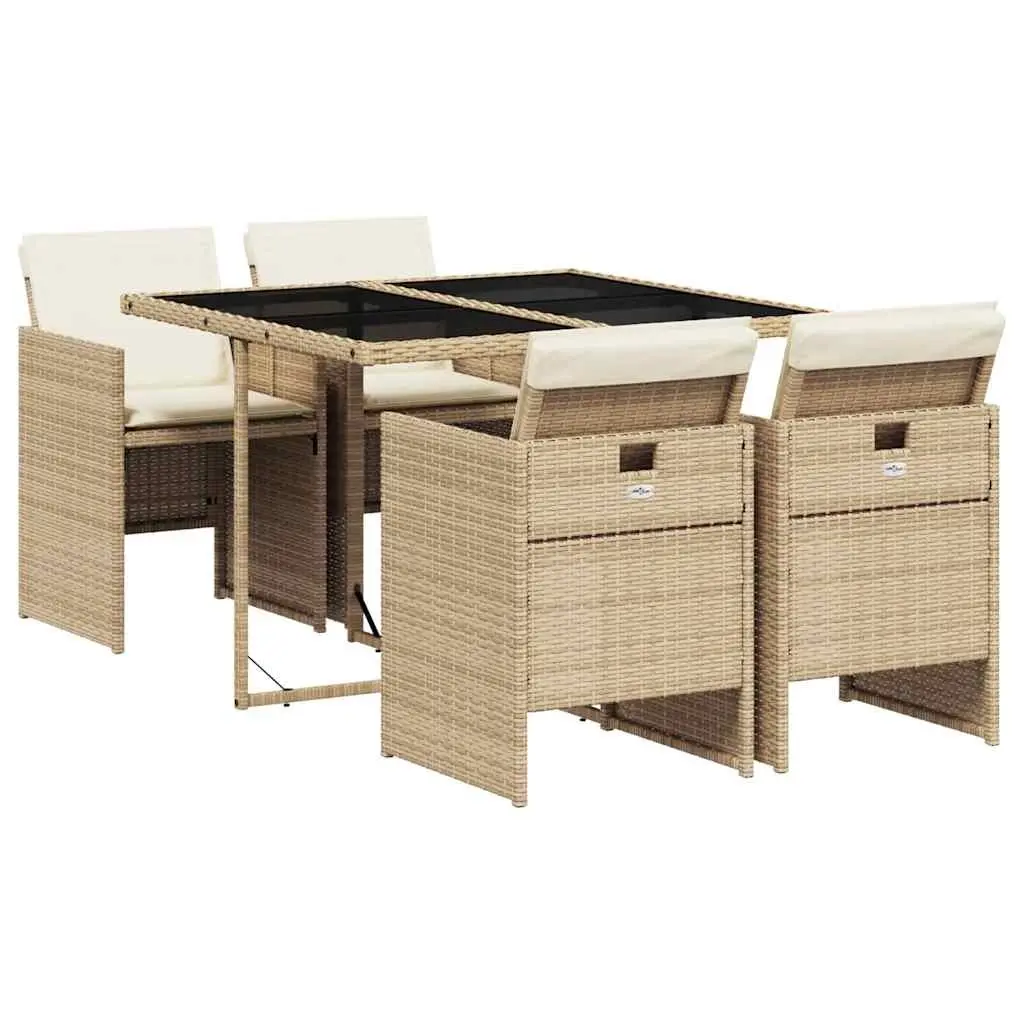 Beige Poly Rattan Outdoor Dining Set 5 Piece with Cushions for Garden Patio and Backyard