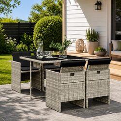 5 Piece Grey Garden Dining Set: Table and Chairs