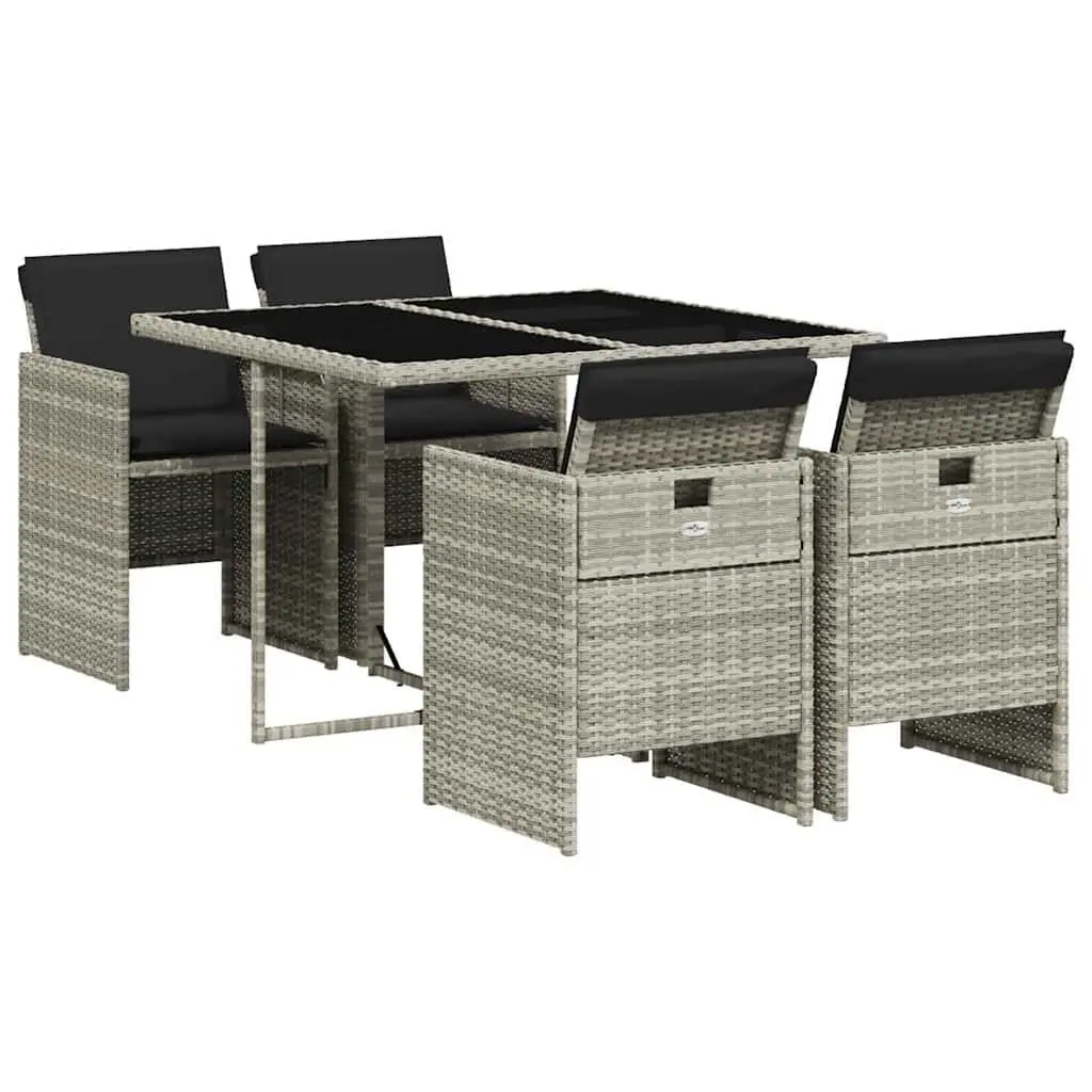 Garden Dining Set 5 Piece Outdoor Furniture Grey Poly Rattan Cushions Patio