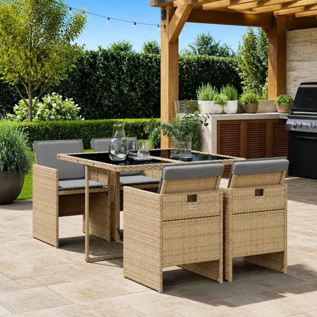 5-Piece Beige Garden Dining Set with Cushions