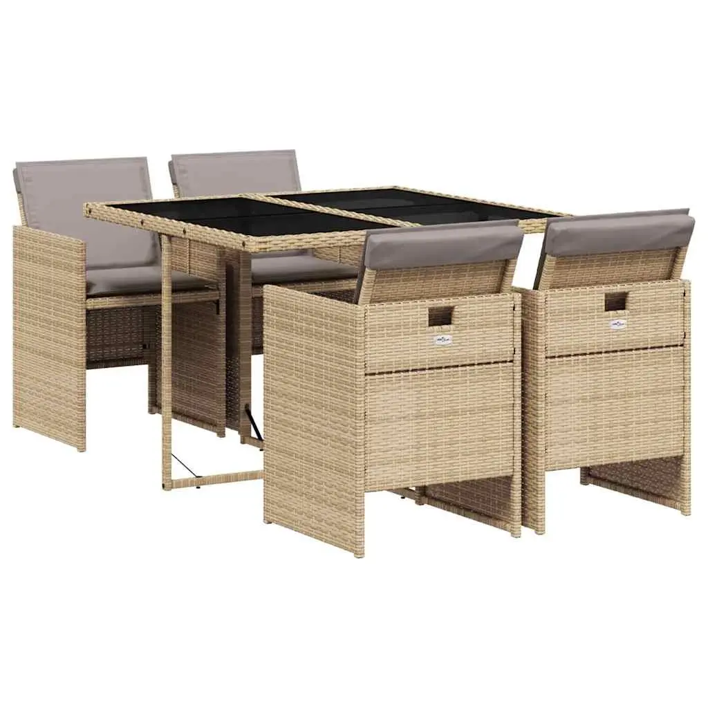 5-Piece Beige Garden Dining Set with Cushions