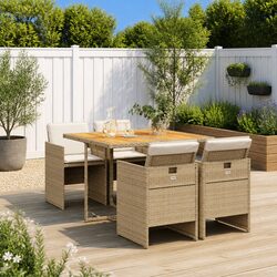Poly Rattan Outdoor Dining Set 5 Piece - Beige Finish