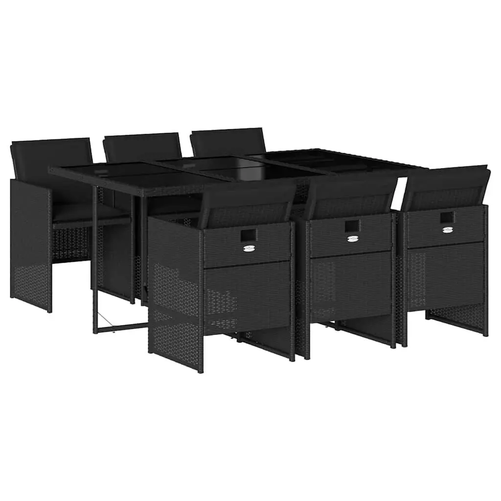 Black Poly Rattan 7 Piece Garden Dining Set