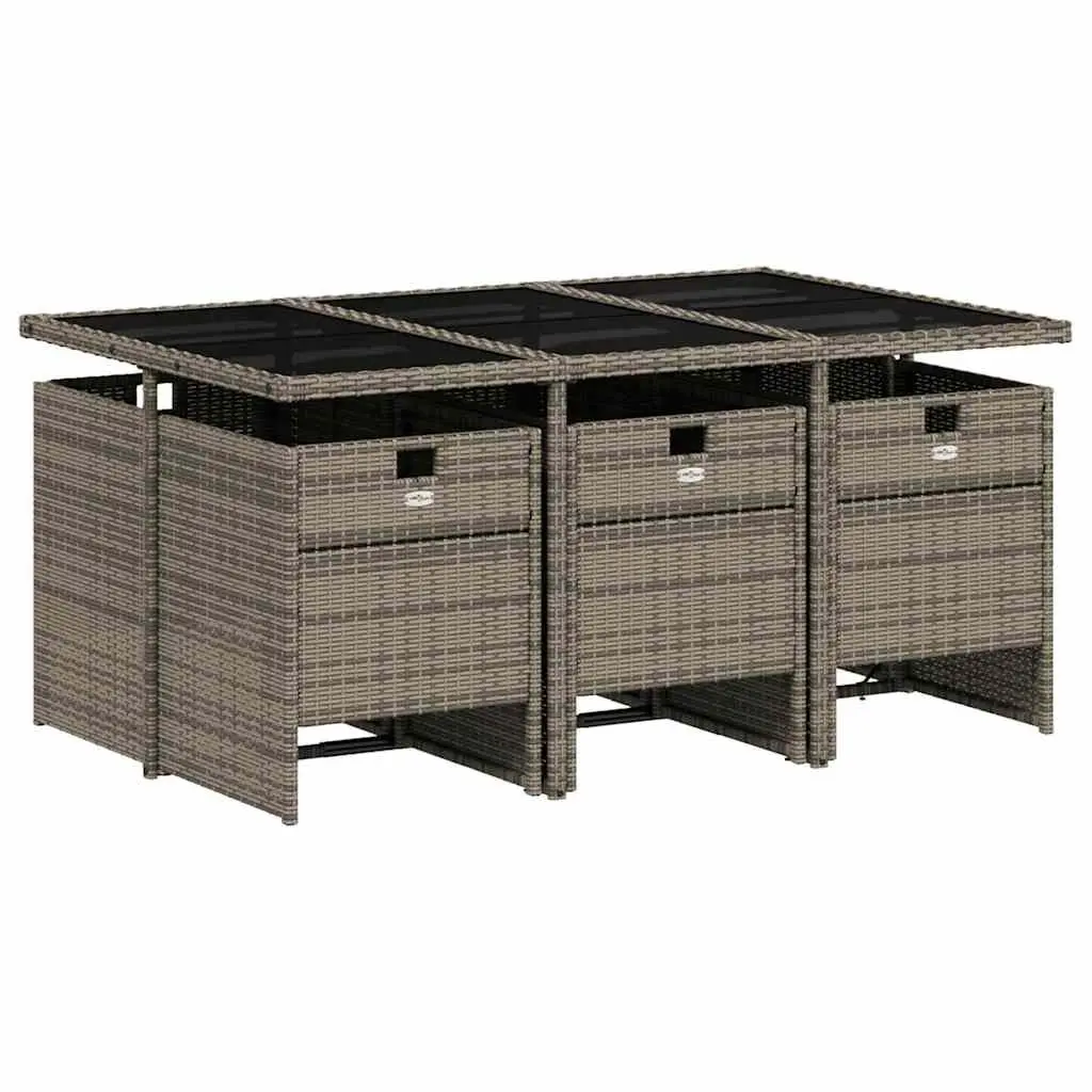 7 Piece Garden Dining Set Poly Rattan Grey Outdoor Patio Table Chairs Cushions
