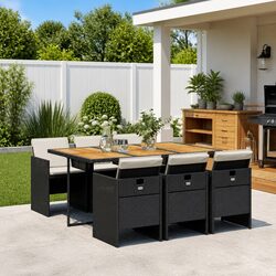 Specifications of 7 Piece Outdoor Dining Set: Black Rattan