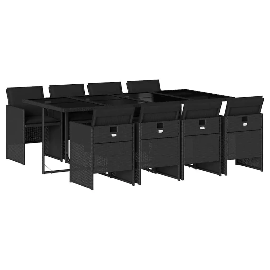 9 Piece Garden Dining Set Black PE Rattan Chairs and Tempered Glass Table for Outdoor Patio Use