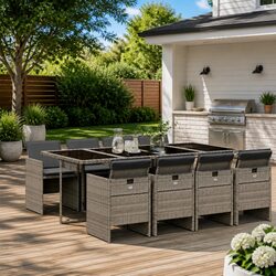 9-Piece Grey Outdoor Furniture Set with Cushions