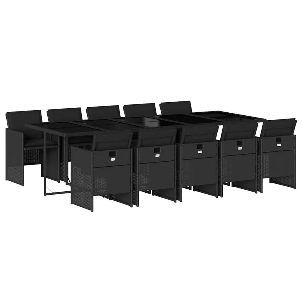 11 Piece Outdoor Dining Set Patio Furniture Black Rattan with Foldable Chairs and Cushions
