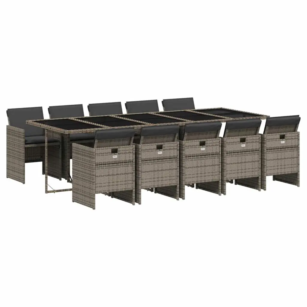 Outdoor Dining Set 11 Piece Grey Poly Rattan Chairs Table Patio Furniture
