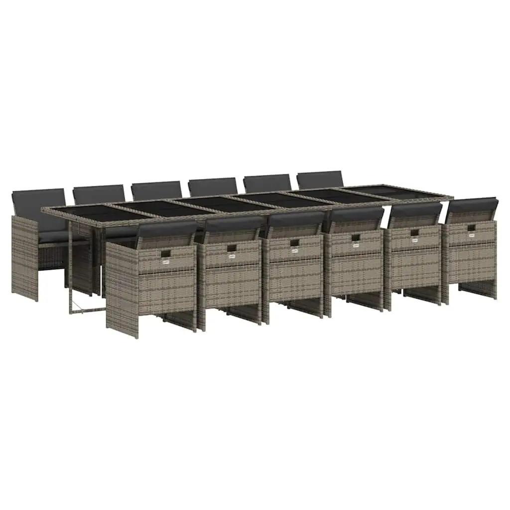 Garden Dining Set Outdoor Use 13 Piece Grey Poly Rattan Cushions