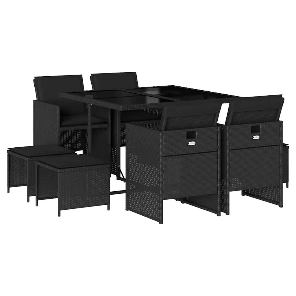 9 Piece Outdoor Dining Set Black Poly Rattan Garden Patio Furniture with
