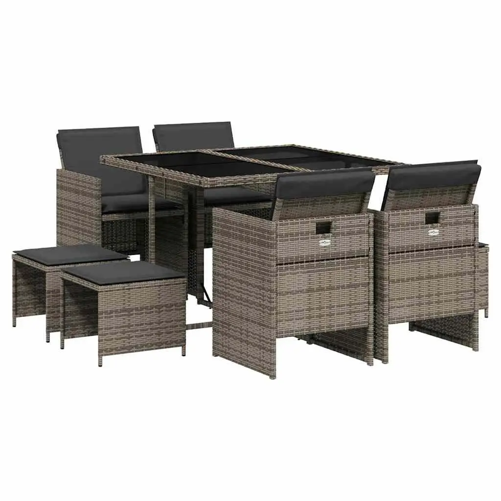 9 Piece Outdoor Dining Set Patio Garden Furniture Grey Poly Rattan Chairs Table