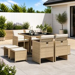 Garden Dining Set 9 Piece Outdoor Furniture Poly Rattan Chairs Table Patio