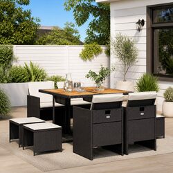 Specifications of 9 Piece Outdoor Dining Set with Rattan Chairs