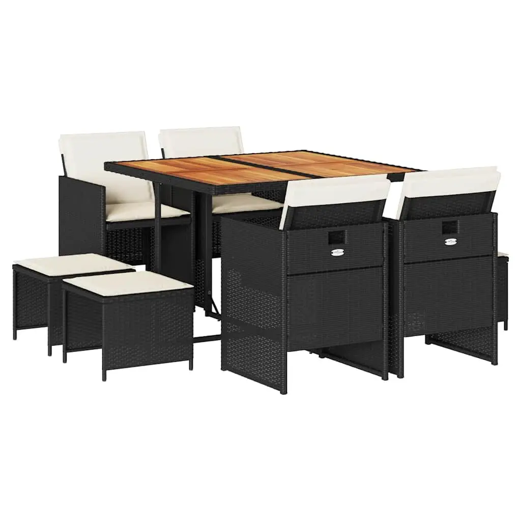 9 Piece Outdoor Dining Set Patio Garden Furniture Black Poly Rattan Chairs Table