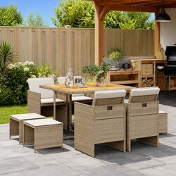 9 Piece Garden Dining Set - PE Rattan and Acacia Wood