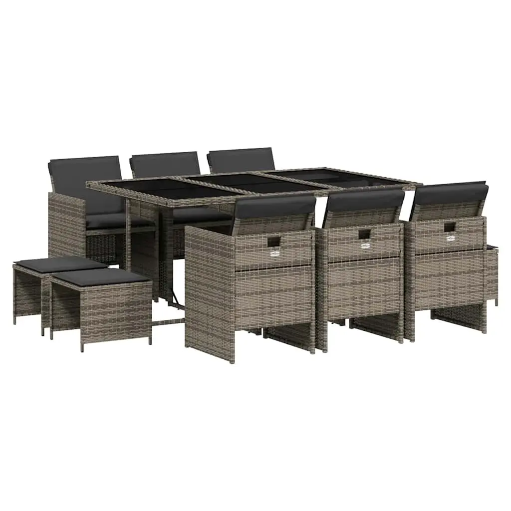 Garden Dining Set 11 Piece Outdoor Patio Grey PE Rattan Chairs Table with Cushions