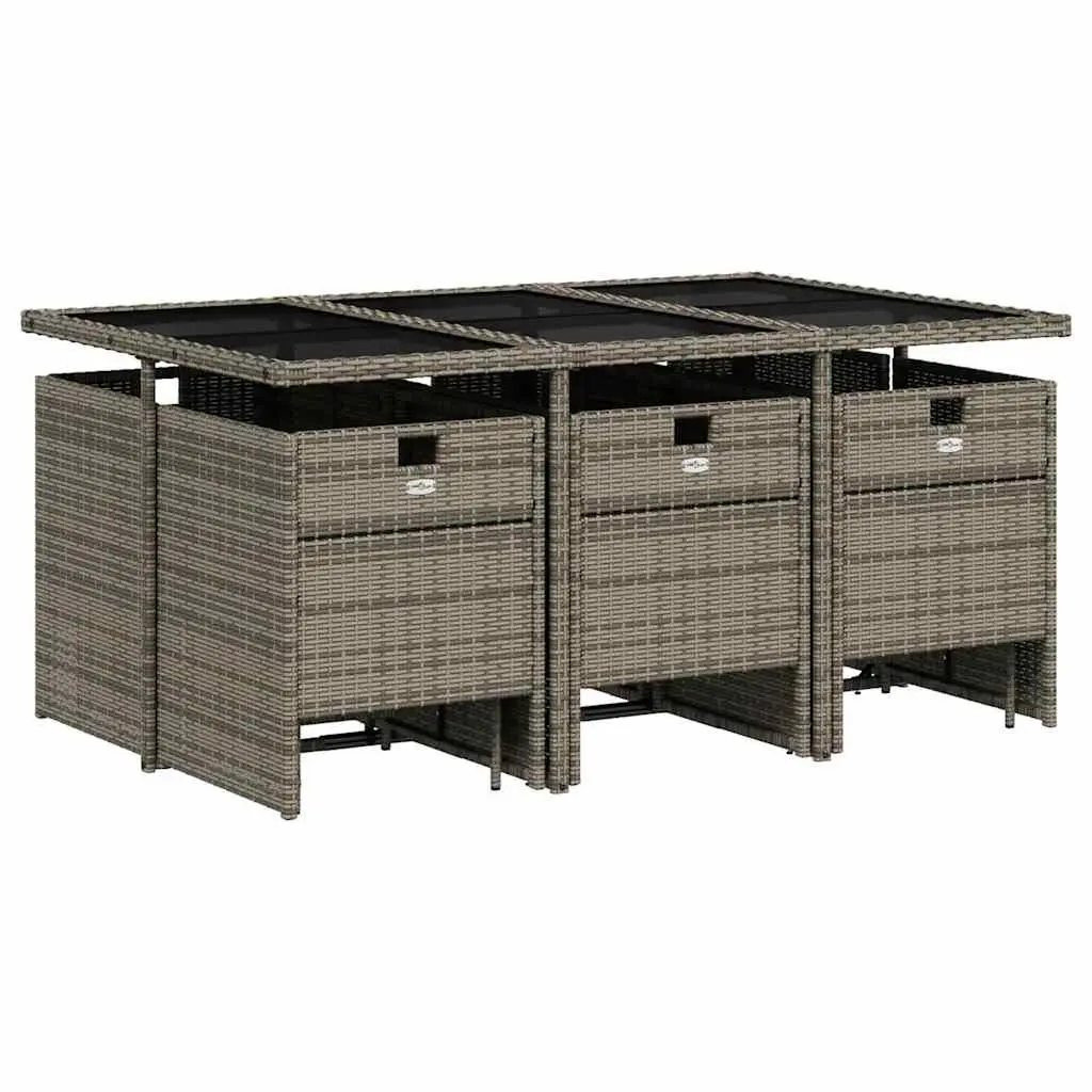 Garden Dining Set 11 Piece Outdoor Patio Grey PE Rattan Chairs Table with Cushions