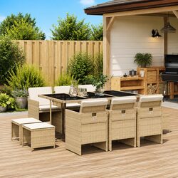 11-Piece Outdoor Garden Dining Set with Tempered Glass Top
