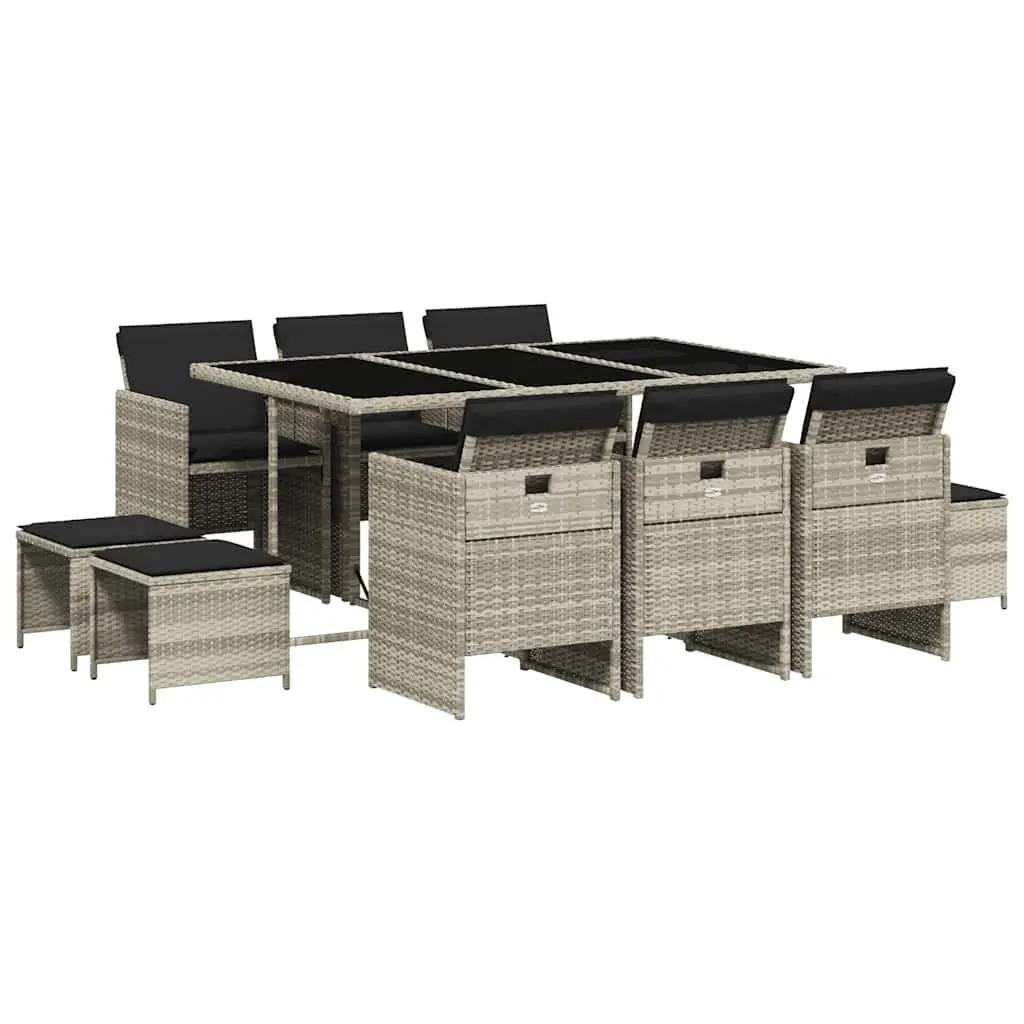 Garden Dining Set 11 Piece Outdoor Use Light Grey PE Rattan with Cushions