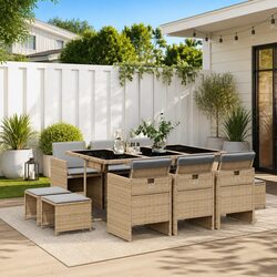 Garden Dining Set: 11-Piece Beige Outdoor Furniture