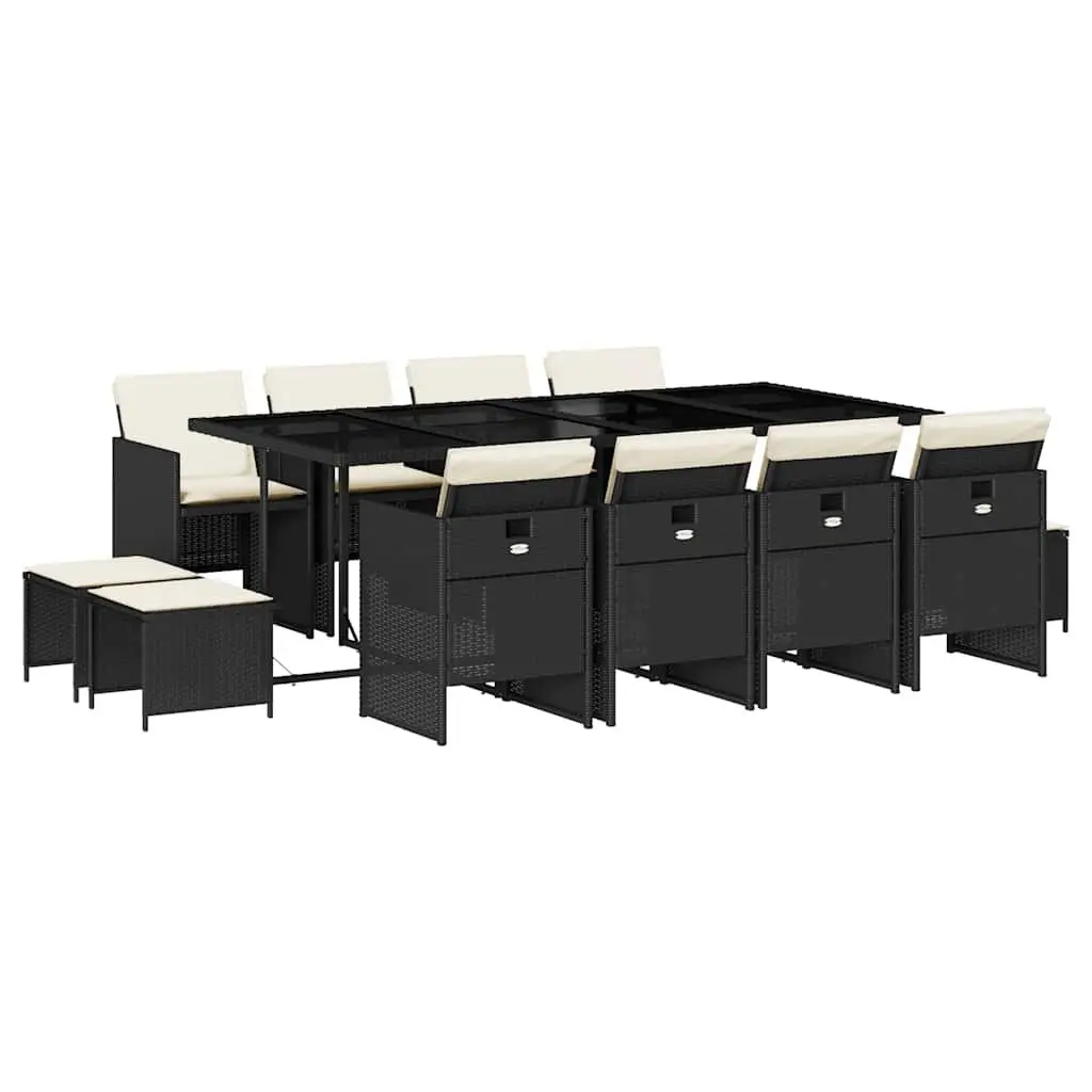 Garden Dining Set Outdoor Patio Furniture with Cushions 13 Piece Black Poly Rattan