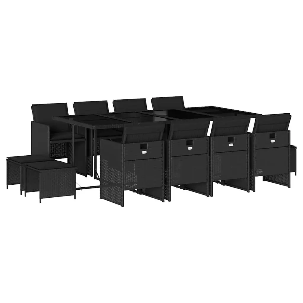 13 Piece Black Poly Rattan Dining Set