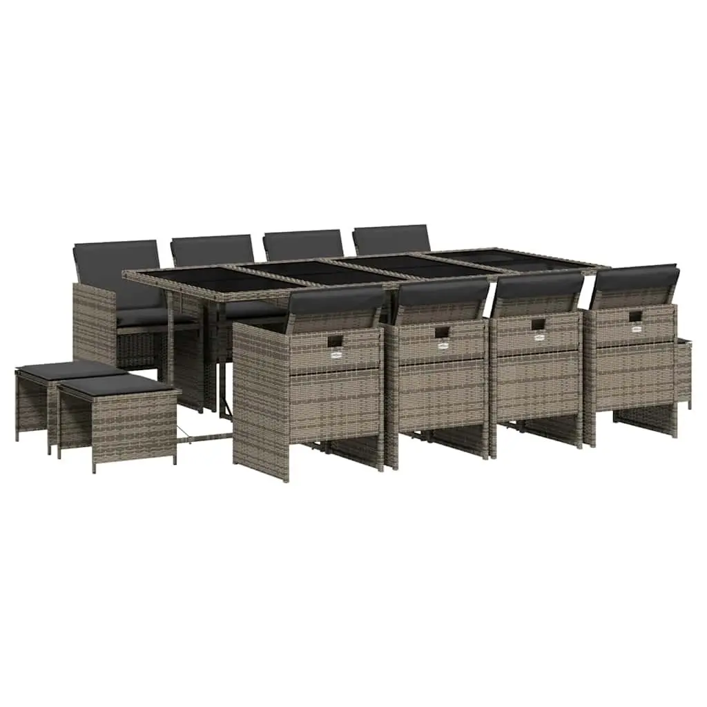 Garden Dining Set Outdoor Furniture 13 Piece Grey Poly Rattan Chairs Table