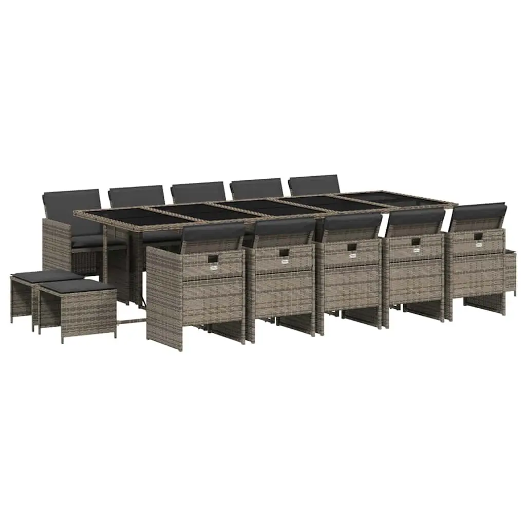 Garden Dining Set Outdoor Furniture 15 Piece Grey Poly Rattan with Cushions