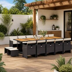Specifications of 15-Piece Garden Dining Set in Black Rattan