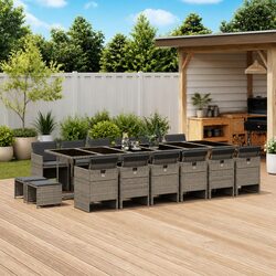 17 Piece Garden Dining Set - Grey PE Rattan Construction