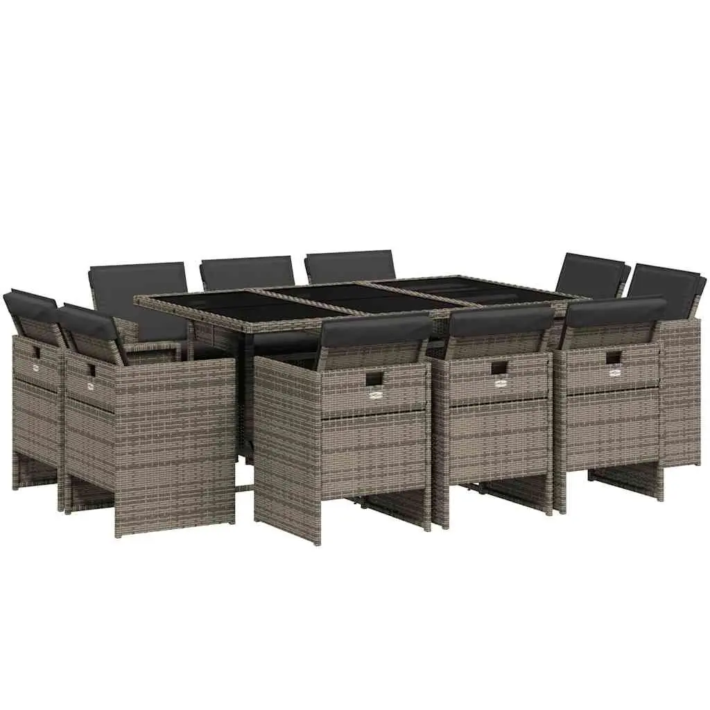 Garden Dining Set Outdoor Patio Furniture 11 Piece Grey Poly Rattan Chairs Table