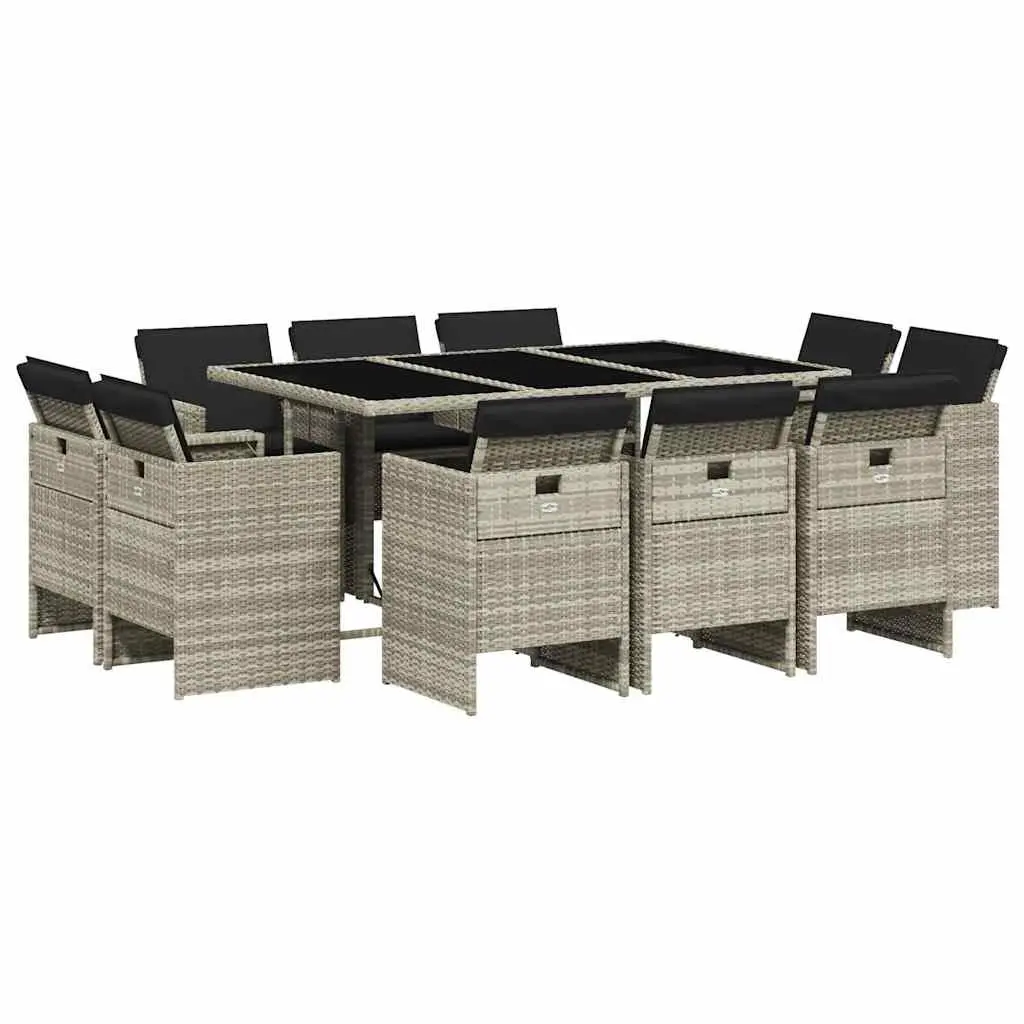 Garden Dining Set Outdoor Furniture 11 Piece Grey Poly Rattan with Cushions