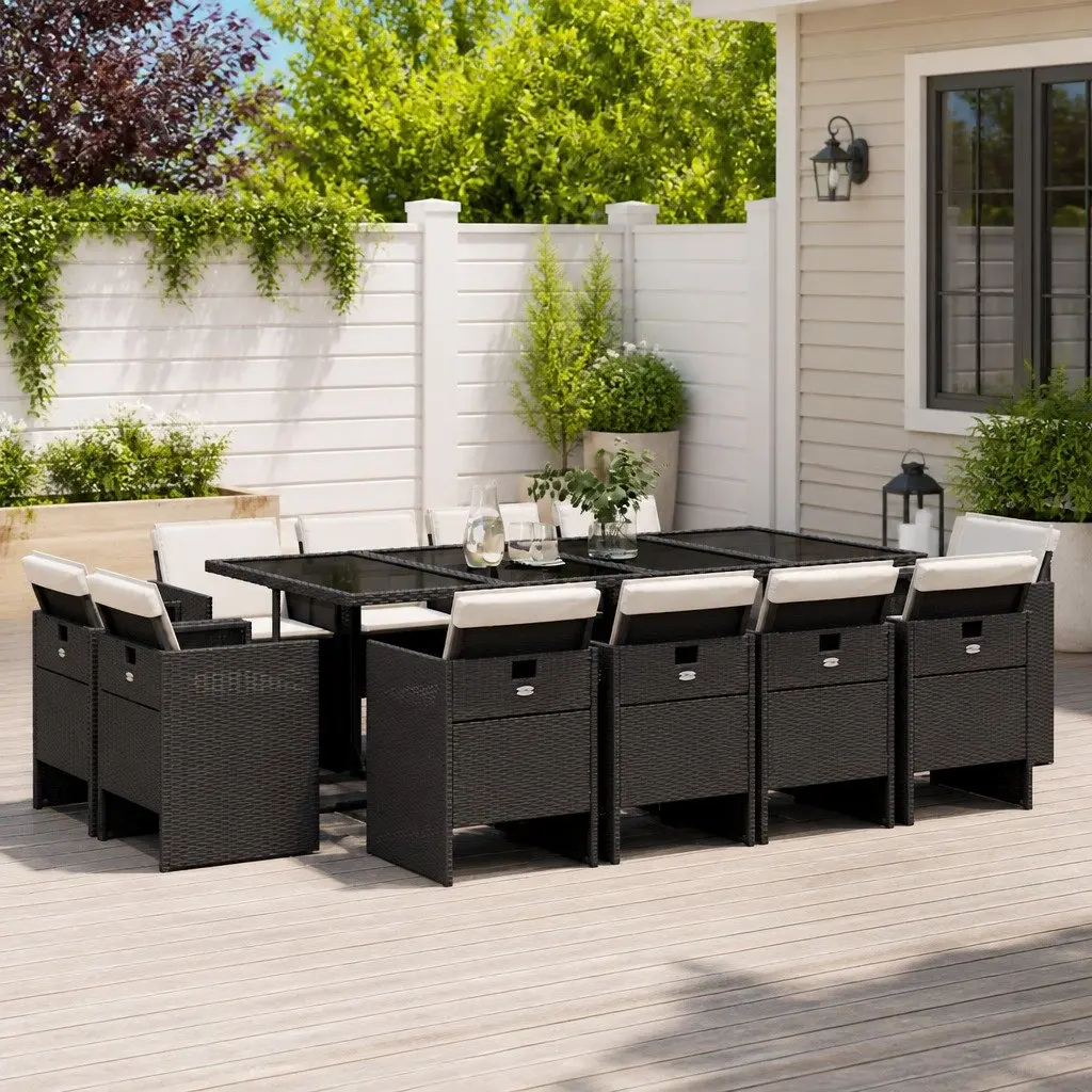 Black Poly Rattan Garden Dining Set 13 Piece Outdoor Furniture for Patio Deck Garden Space