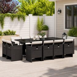 Black Poly Rattan Garden Dining Set 13 Piece Outdoor Furniture with Cushions