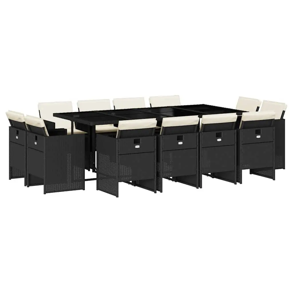 Black Poly Rattan Garden Dining Set 13 Piece Outdoor Furniture for Patio Deck Garden Space