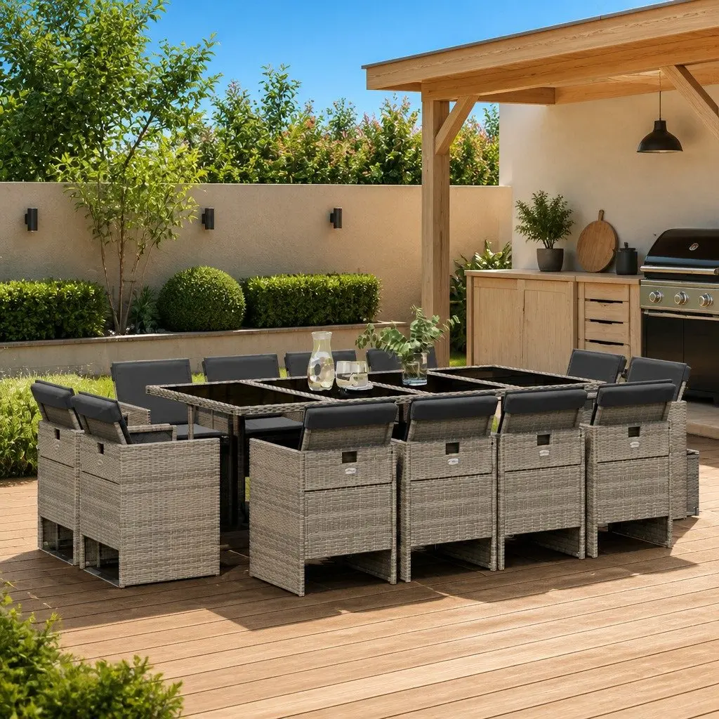 13 Piece Grey Poly Rattan Dining Set