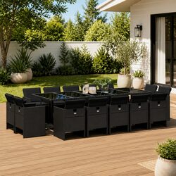Factual 15-Piece Black Poly Rattan Dining Set Details