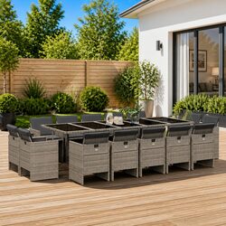 Detailed Specs: 15-Piece Grey Rattan Garden Dining Set