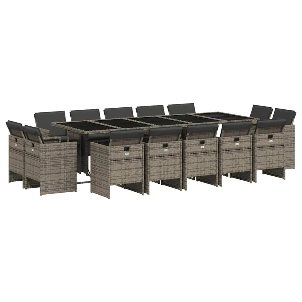 Garden Dining Set 15 Piece Grey Poly Rattan Outdoor Furniture with Cushions