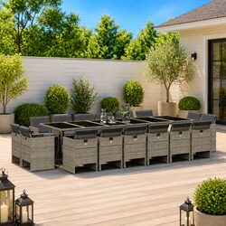 17 Piece Grey Outdoor Dining Set with Specifications