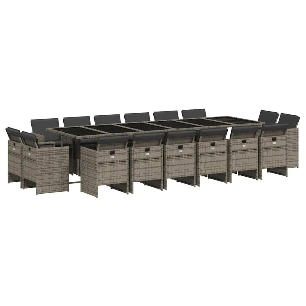 Garden Dining Set 17 Piece Outdoor Furniture for Patio and Garden Grey Poly Rattan with Cushions