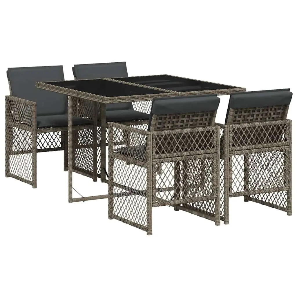 Garden Dining Set Outdoor Use 5 Piece Grey Poly Rattan Chairs Table