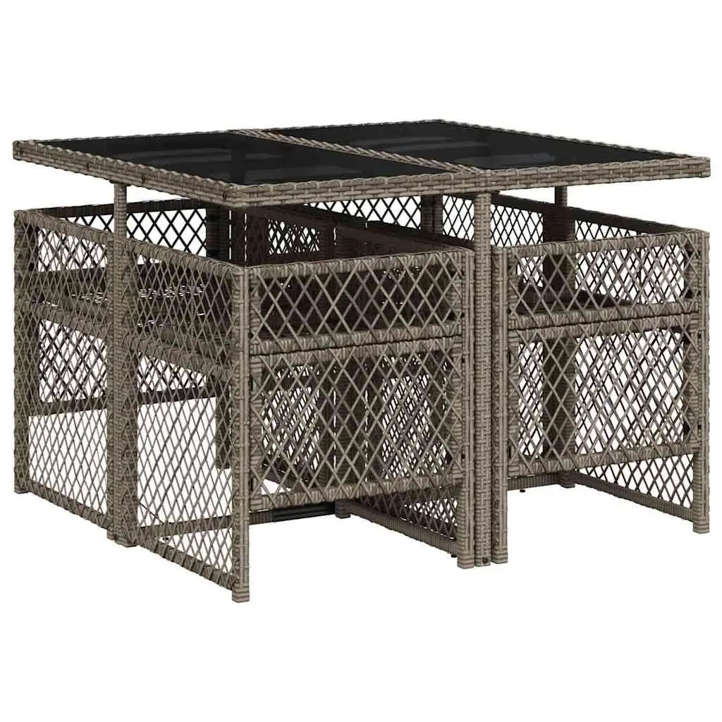 Garden Dining Set Outdoor Use 5 Piece Grey Poly Rattan Chairs Table