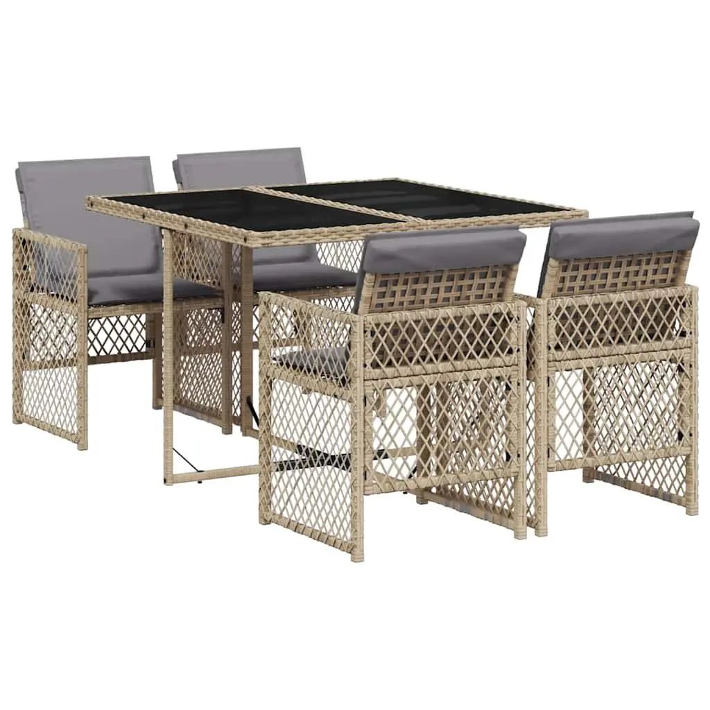 Garden Dining Set Outdoor Furniture 5 Piece Beige Poly Rattan Glass Table Chairs
