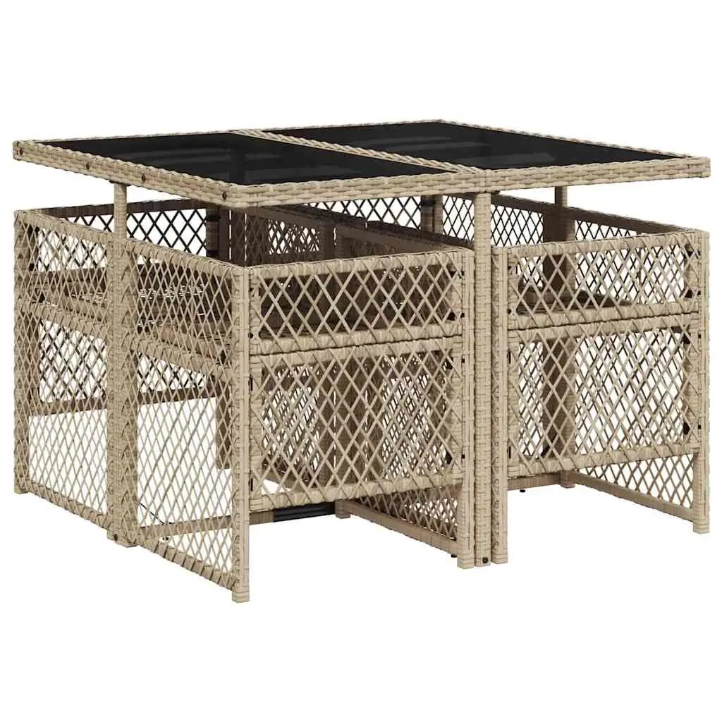 Garden Dining Set Outdoor Furniture 5 Piece Beige Poly Rattan Glass Table Chairs