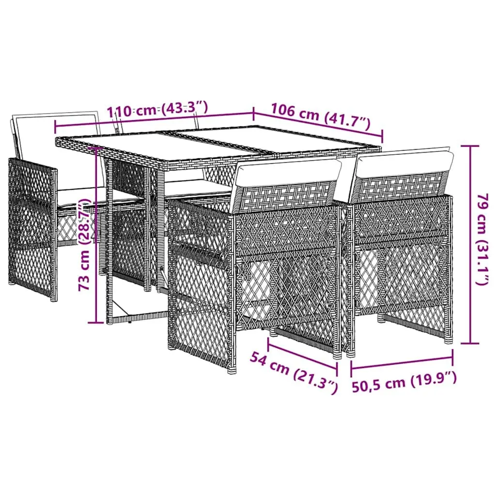 Garden Dining Set Outdoor Furniture 5 Piece Beige Poly Rattan Glass Table Chairs